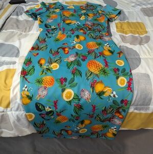 Blue Pineapple Print Dress